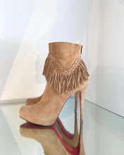 Load image into Gallery viewer, CHRISTIAN LOUBOUTIN ROM 120 Fringe Platform Suede High Heel Ankle Boots
